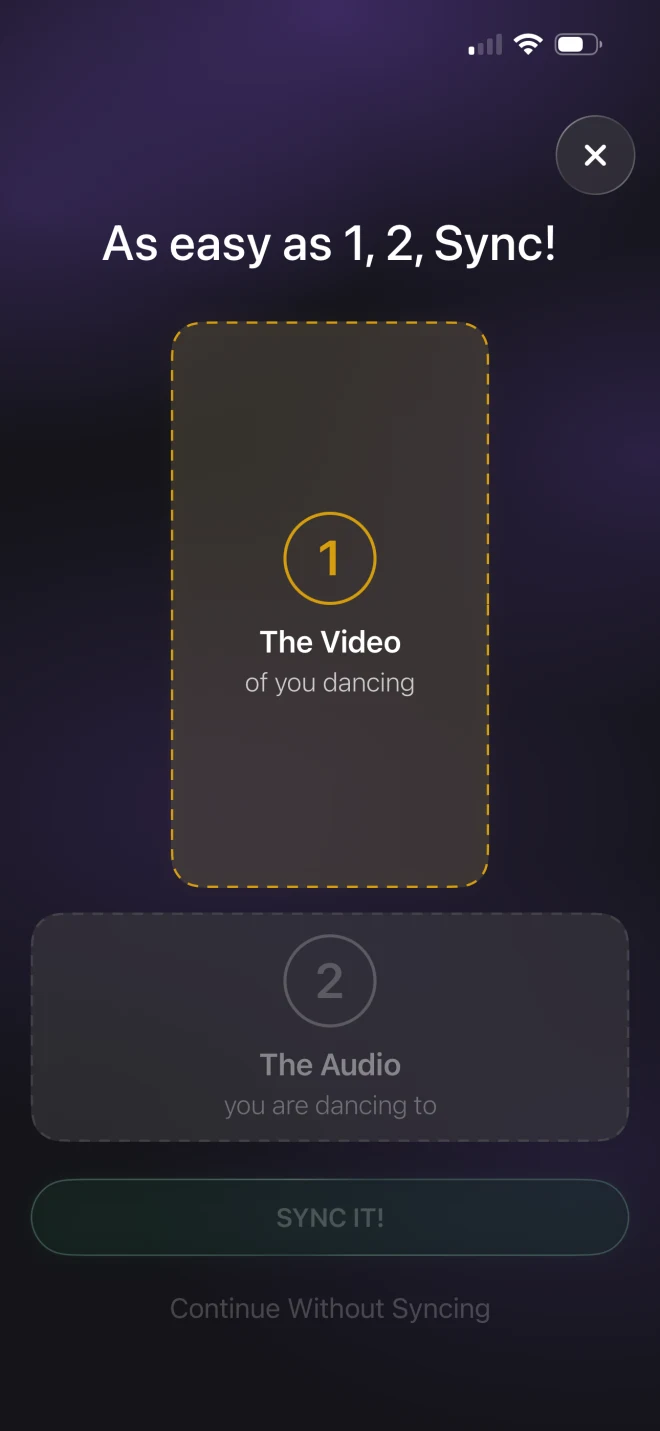 ChoreoSync on iPhone: the two slots it asks for, both still empty