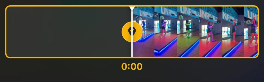 The video track in ChoreoSync with the sync point marked on the filmstrip